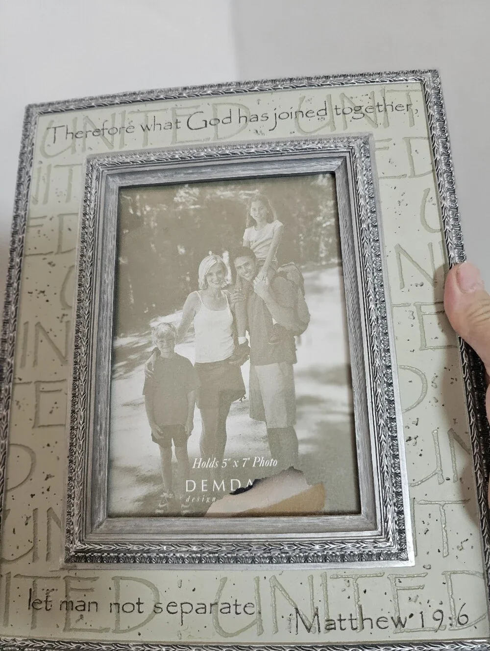 DEMDACO Faith Wedding Photo Frame 5x7 Matthew 19:6 Christian Marriage Silver
